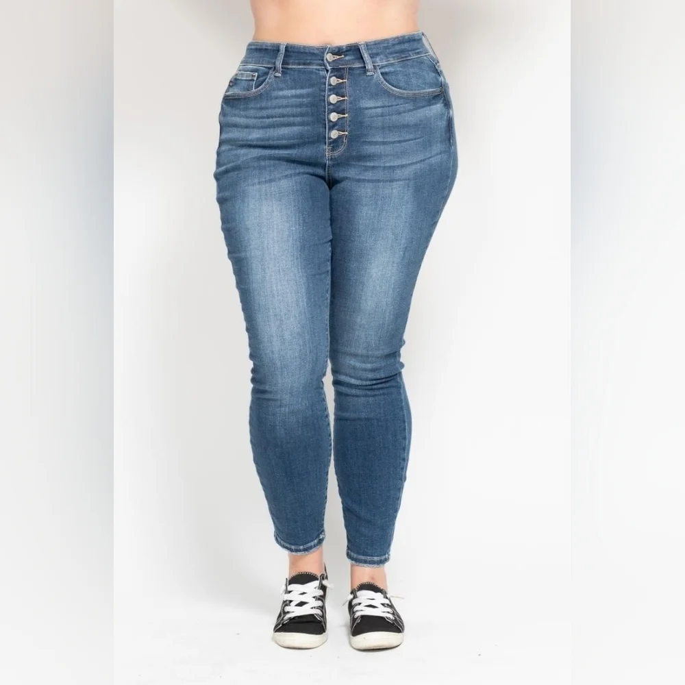 Judy Blue High Rise Medium Wash Button Fly Skinny Jeans Stretch Various NEW